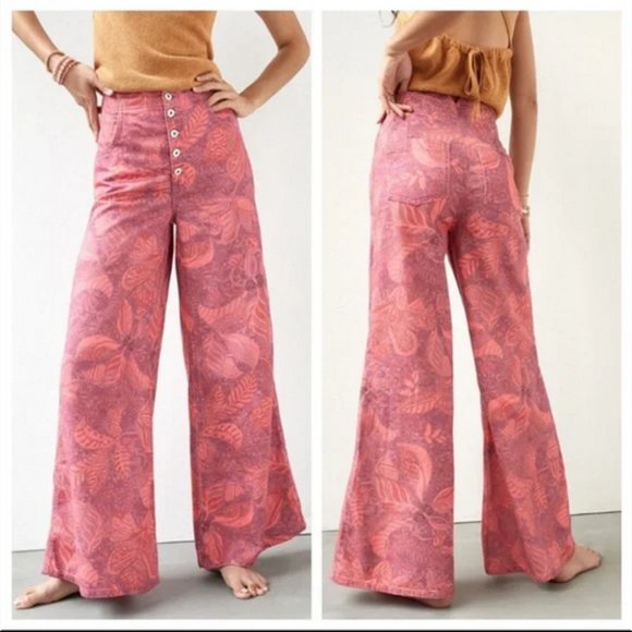 Anthropologie Pilcro 27 NWT The Upper-Case A Wide Leg Jeans Pink Bell Bottoms